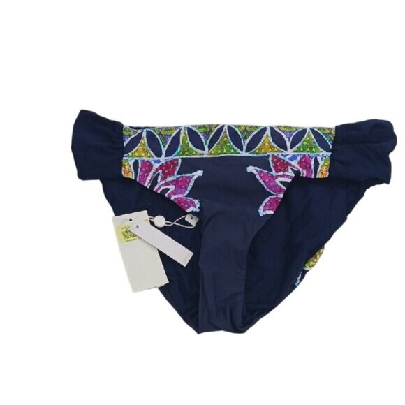 Trina Turk Bikini Bottom Blue Tropical Print Classic Womens Size 6 - Picture 1 of 7